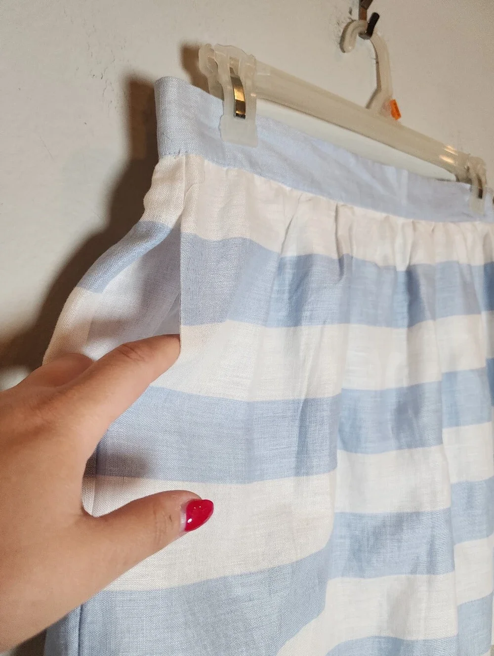 Kenar 100% Linen Mini Skirt Blue White Wide Stripes Pockets Women's Size 10